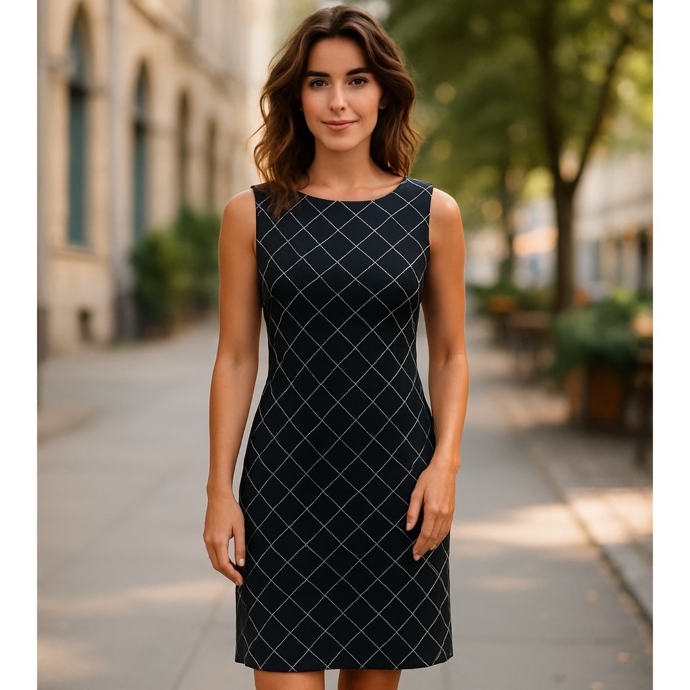 White House Black Market Window Weave Shift Dress Open Back Medium